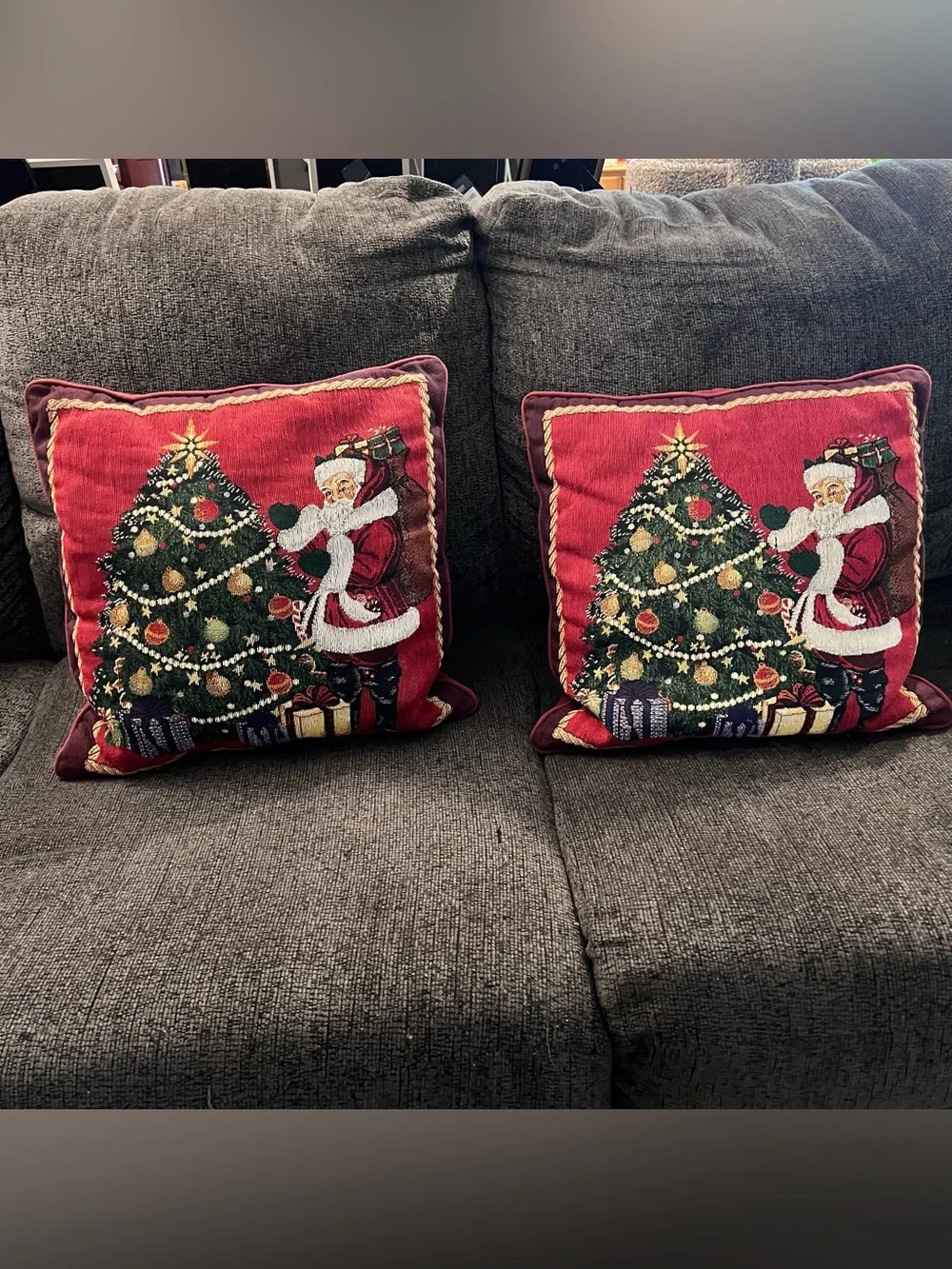 Festive Red Santa & Christmas Tree Decorative Throw Pillow - Set of 2